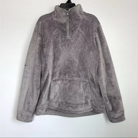 The North Face Fleece TNF Jacket Womens Sz L Gray High Pile Mossbud 1/4 Zip READ - Picture 1 of 13